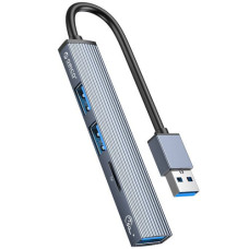 Orico USB хъб HUB 3 порта USB 3.0/2.0 + четец на карти, алуминиев корпус – AH-A12F-GY